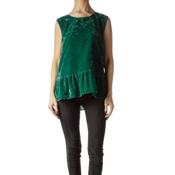 J. Crew KELLY GREEN VELVET SLEEVELESS TOP Size 12 Tank Blouse EUC - Picture 5 of 9